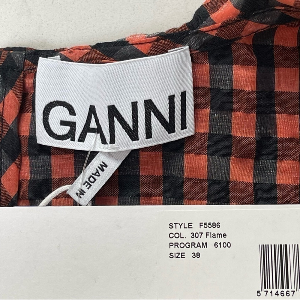 GANNI SEERSUCKER CHECK MINI DRESS FLAME SIZE 38 - Picture 12 of 16